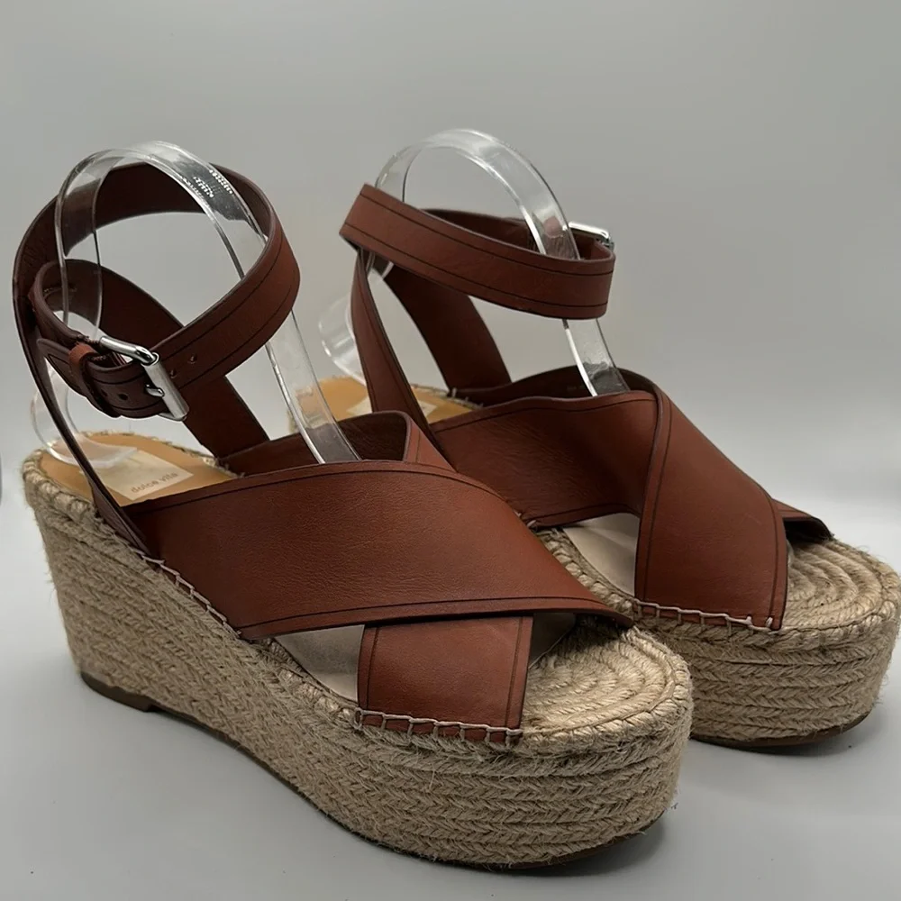 Dolce Vita Sz 10 Carsie‎ Brown Leather Espadrille Wedges Ankle Strap